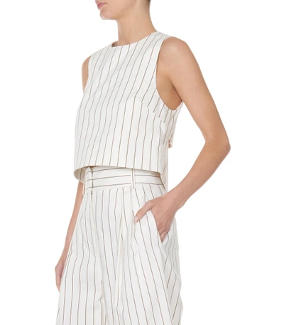Shop Tibi Ivory Multi Sateen Stripe Sleeveless Top