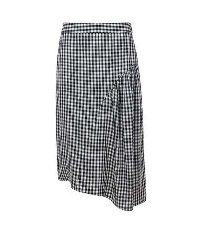Shop Tibi Black Multi Viscose Gingham Shirred Skirt
