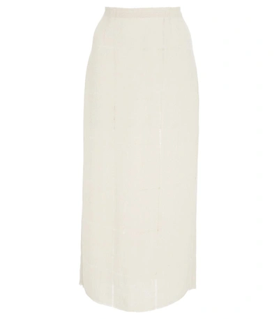 Shop Marisa Witkin H-line Linen Skirt With Frayed Graphic Detail In Natural