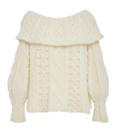 Shop Marisa Witkin Off-shoulder Cable Knit Sweater In Ivory