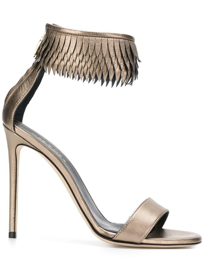 Shop Greymer Fringed Ankle Strap Sandals In Metallic