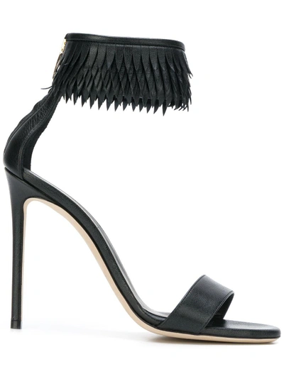 Shop Greymer Fringed Ankle Strap Sandals In Black