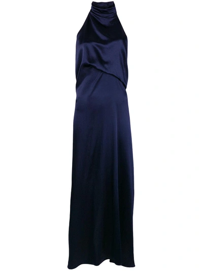 Shop Sid Neigum Draped Halterneck Maxi Gown - Blue
