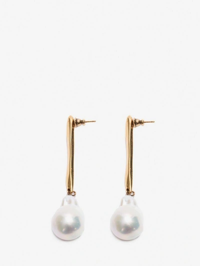 Shop Alexander Mcqueen Stick Pearl Earrings In Gold/multicolour