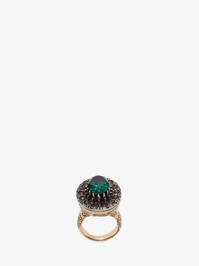 Shop Alexander Mcqueen Jeweled Ring In Gold/green