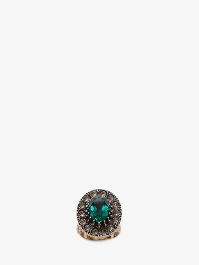 Shop Alexander Mcqueen Jeweled Ring In Gold/green