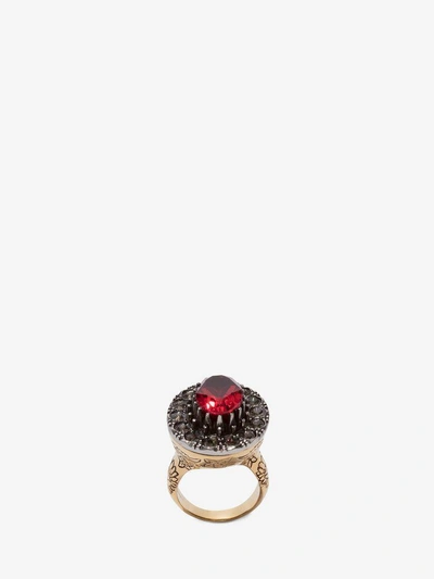 Shop Alexander Mcqueen Jewelled Ring In Gold/red