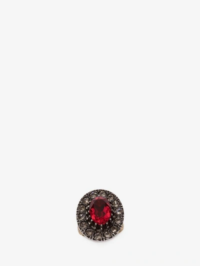 Shop Alexander Mcqueen Jewelled Ring In Gold/red