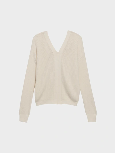 Shop Donna Karan Lace-up Back Deep V Sweater In Ivory