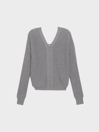 Shop Donna Karan Lace-up Back Deep V Sweater In Heather Grey