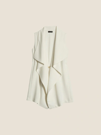 Shop Donna Karan Crepe Draped Lapel Long Vest In Ivory