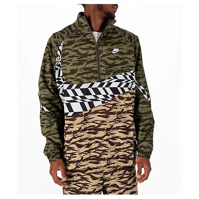 Shop Nike Men's Sportswear Vaporwave Swoosh Woven Half-zip Jacket, Green/brown