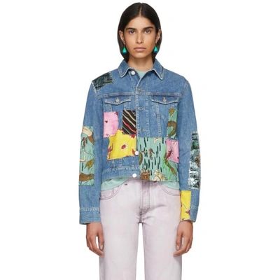 Shop Loewe Indigo Paulas Ibiza Edition Patchwork Denim Jacket In 5824 Indigo