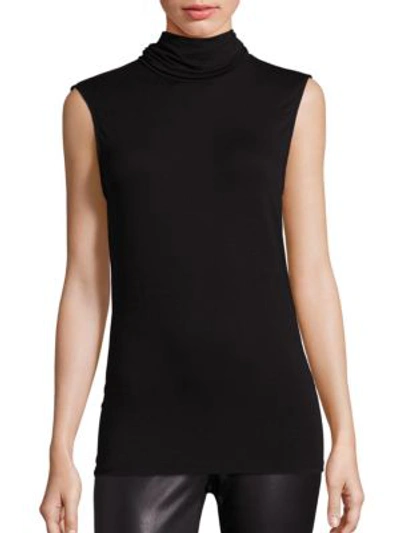 Shop Majestic Soft Touch Sleeveless Turtleneck Top In Black
