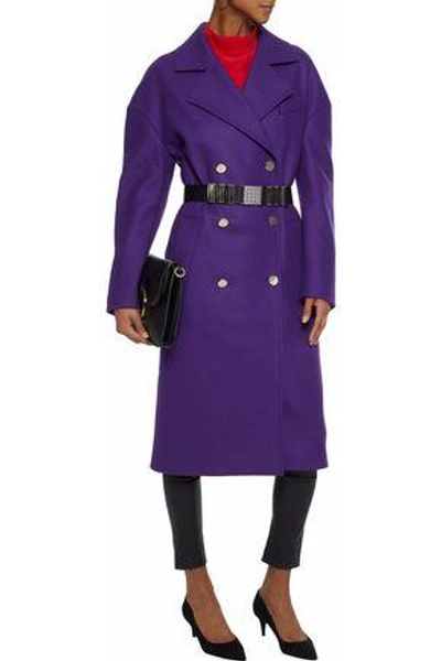 Shop Versace Double-breasted Wool-blend Coat In Violet