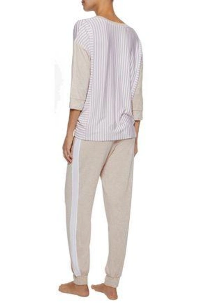 Shop Dkny Woman Striped Modal-blend Jersey Pajama Top White