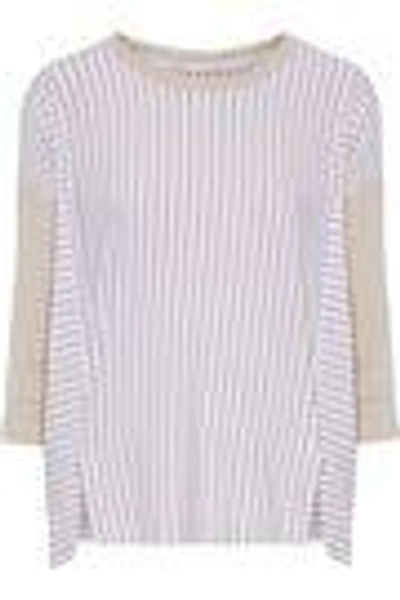 Shop Dkny Woman Striped Modal-blend Jersey Pajama Top White