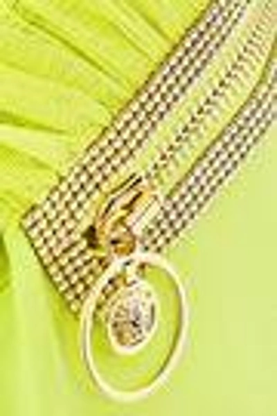 Shop Versace Woman Crystal-embellished Ruched Mesh And Crepe Dress Chartreuse