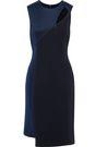 Shop Versace Woman Zip-detailed Cutout Crepe And Stretch-cady Dress Navy