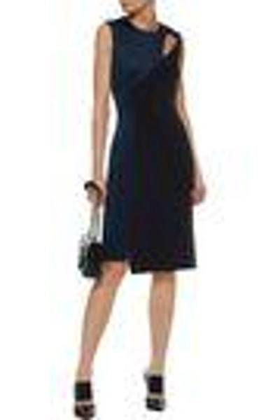 Shop Versace Woman Zip-detailed Cutout Crepe And Stretch-cady Dress Navy