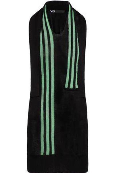 Shop Y-3 Woman + Adidas Open Knit-trimmed Stretch-knit Tank Black
