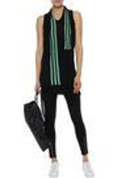 Shop Y-3 Woman + Adidas Open Knit-trimmed Stretch-knit Tank Black