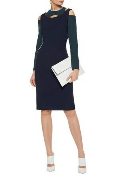 Shop Versace Woman Cutout Two-tone Stretch-ponte Dress Navy