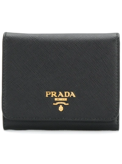 Shop Prada Trifold Flap Wallet - Black