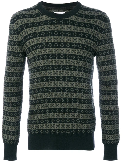 Shop Maison Margiela Patterned Knit Crew Neck Sweater - Black