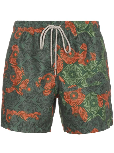 Shop Okun Ali Camouflage Circle Print Swim Shorts - Green