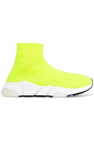 Shop Balenciaga Speed Neon Stretch-knit High-top Sneakers In Yellow
