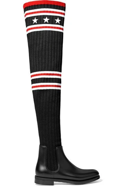 Shop Givenchy Storm Rubber And Ribbed-knit Thigh Sock Boots