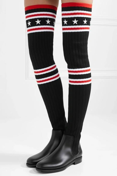 Shop Givenchy Storm Rubber And Ribbed-knit Thigh Sock Boots