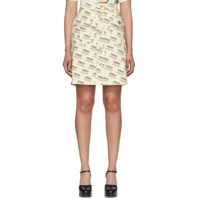 Shop Gucci Off-white All Over Logo Stamp A-line Skirt In 9282 Bone