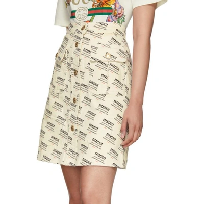 Shop Gucci Off-white All Over Logo Stamp A-line Skirt In 9282 Bone