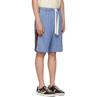 Shop Gucci Blue Chambray Shorts In 4048 Lt Blu