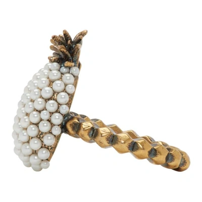 Shop Gucci Gold Small Pearl Pineapple Ring