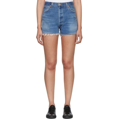 Shop Re/done Indigo Levis Edition Side Zip Denim Shorts