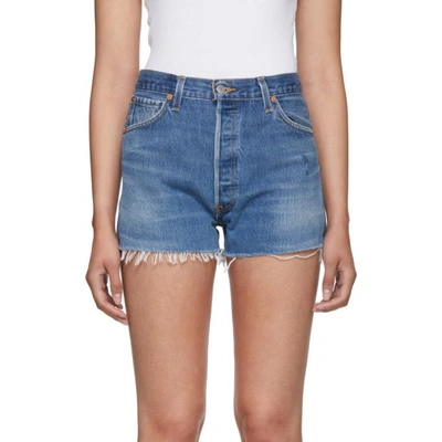 Shop Re/done Indigo Levis Edition Side Zip Denim Shorts