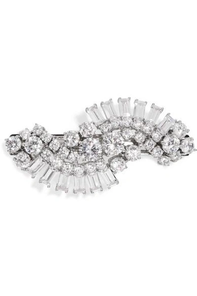 Shop Kenneth Jay Lane Rhodium-plated Cubic Zirconia Hairclip In Silver