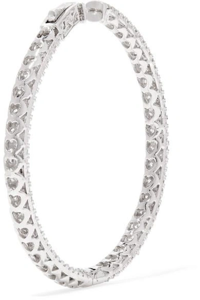Shop Kenneth Jay Lane Rhodium-plated Crystal Hoop Earrings In Silver