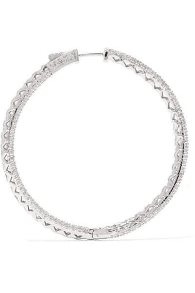 Shop Kenneth Jay Lane Rhodium-plated Crystal Hoop Earrings In Silver