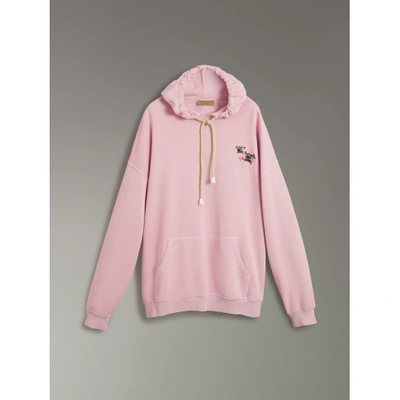 Burberry Equestrian Logo Embroidery Cotton Oversized Hoodie In Light Pink |  ModeSens