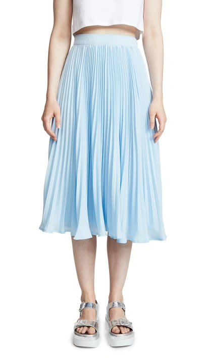 Shop English Factory Long Pleated Skirt In Dusty Blue
