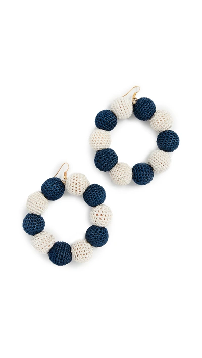 Shop Misa Crochet Dot Earrings In Navy/white