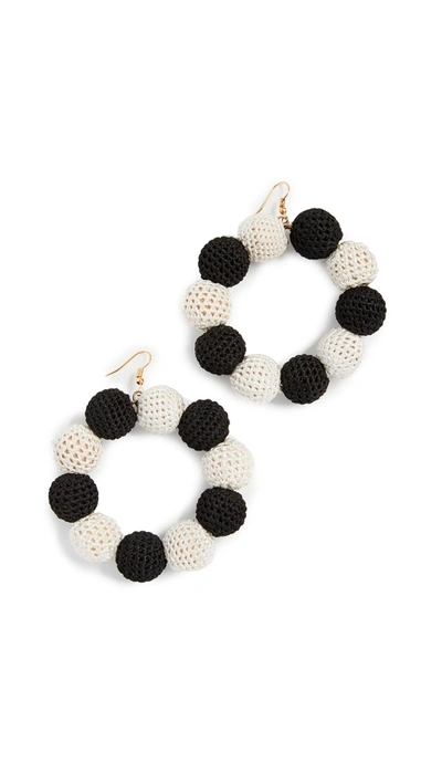 Shop Misa Crochet Dot Earrings In Black/white