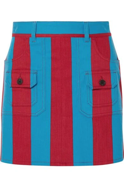 Shop Prada Striped Denim Mini Skirt In Blue