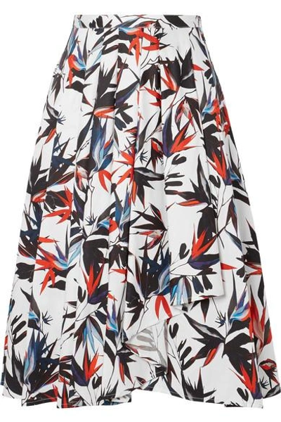 Shop Jason Wu Pleated Printed Cotton-poplin Skirt In White