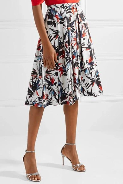 Shop Jason Wu Pleated Printed Cotton-poplin Skirt In White