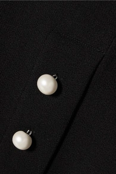Shop Lela Rose Cropped Faux Pearl-embellished Wool-blend Crepe Wide-leg Pants In Black